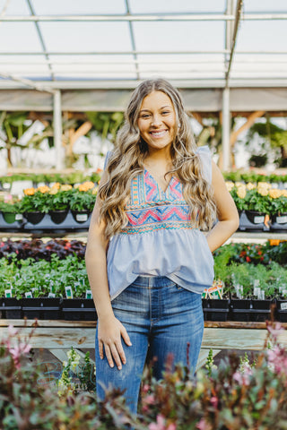 savannah jane blue embroidery top